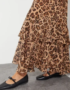 Rowena Leopard Print Ruffle Dress Brown
