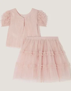 Ruffled Pleated Top & Skirt Set Pink