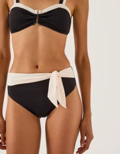 Sabrina Two Tone High Waist Bikini Bottoms Black