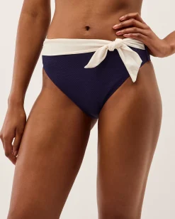 Sabrina Two Tone High Waist Bikini Bottoms Blue