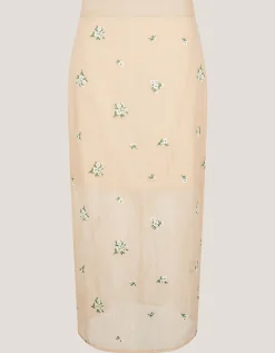 Sacha Embroidered Midi Skirt Gold