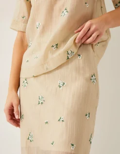 Sacha Embroidered Midi Skirt Gold