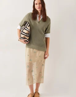 Sacha Embroidered Midi Skirt Gold