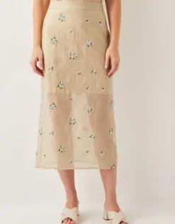 Sacha Embroidered Midi Skirt Gold