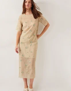 Sacha Short-Sleeve Embroidered Top Gold