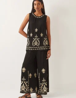 Saffron Embroidered Tank Top Black