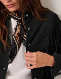 Salome Fringe Faux Suede Jacket Black