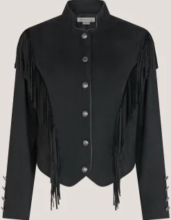 Salome Fringe Faux Suede Jacket Black