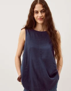Sammy Swing Linen Blend Tank Top Blue