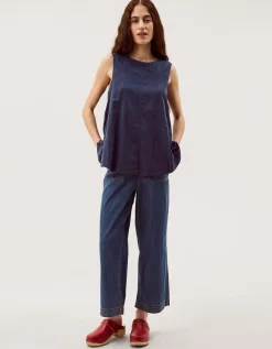 Sammy Swing Linen Blend Tank Top Blue