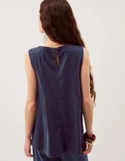 Sammy Swing Linen Blend Tank Top Blue