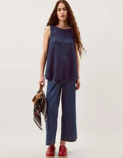 Sammy Swing Linen Blend Tank Top Blue