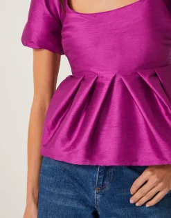 Sandra Smock Puff Sleeve Top Purple