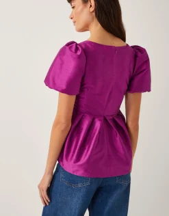 Sandra Smock Puff Sleeve Top Purple