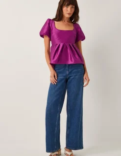 Sandra Smock Puff Sleeve Top Purple