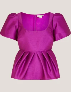 Sandra Smock Puff Sleeve Top Purple