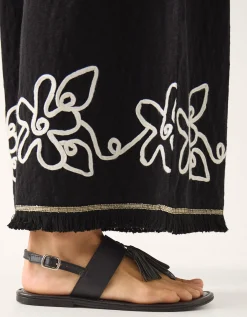 Sara Embroidered Wide Leg Trousers Black