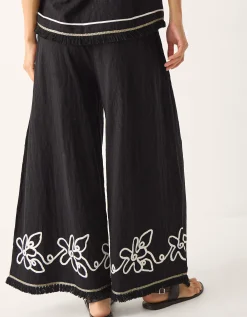 Sara Embroidered Wide Leg Trousers Black