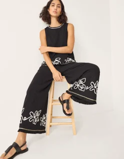 Sara Embroidered Wide Leg Trousers Black