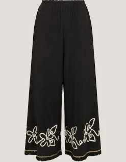 Sara Embroidered Wide Leg Trousers Black