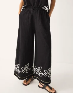 Sara Embroidered Wide Leg Trousers Black