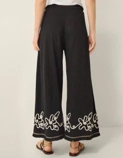 Sara Embroidered Wide Leg Trousers Black