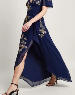 Sarah Embellished Wrap Dress Blue
