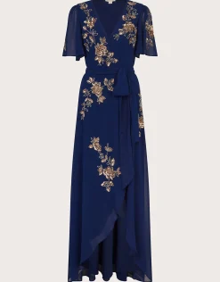 Sarah Embellished Wrap Dress Blue