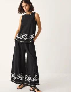 Sara Sleeveless Embroidered Top Black