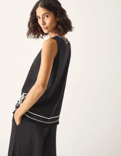Sara Sleeveless Embroidered Top Black