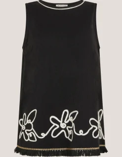 Sara Sleeveless Embroidered Top Black