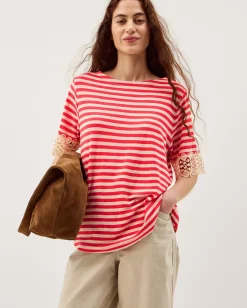 Sasha Stripe Linen Blend T-Shirt Red