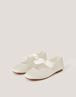 Satin Bow Ballet Flats Ivory