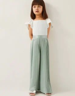 Satin Pleated Jumpsuit Green