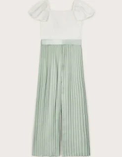 Satin Pleated Jumpsuit Green
