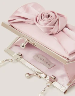 Satin Rose Bow Mini Bag Pink