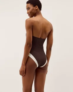 Saylor Halter Two Tone Swimsuit Brown