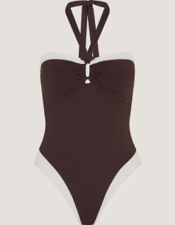 Saylor Halter Two Tone Swimsuit Brown