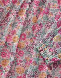 Scallop Collar Floral Print Dress Pink