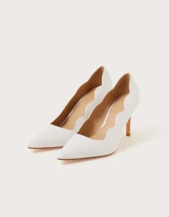 Scallop Satin Bridal Court Shoes Ivory