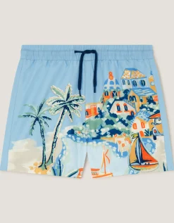 Scenic Print Swim Shorts Blue