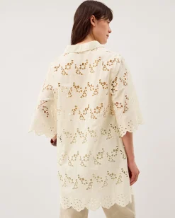 Selena Floral Embroidered Tunic Shirt Cream