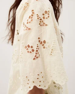 Selena Floral Embroidered Tunic Shirt Cream