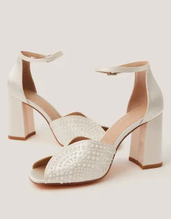 Sena Pearl Block Heeled Sandals Ivory