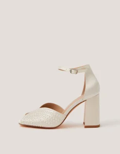 Sena Pearl Block Heeled Sandals Ivory
