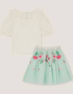 Sequin Bow Top & Floral Skirt Set Multi