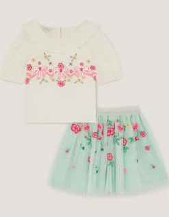 Sequin Bow Top & Floral Skirt Set Multi