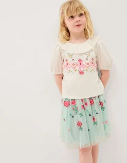 Sequin Bow Top & Floral Skirt Set Multi