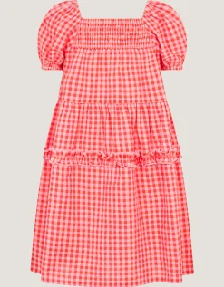 Sequin Butterfly Gingham Dress Pink