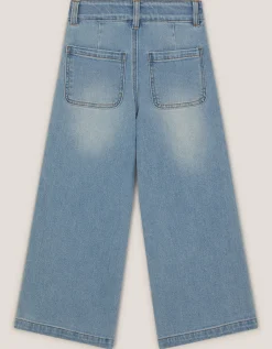 Sequin Floral Embroidered Wide Leg Jeans Blue